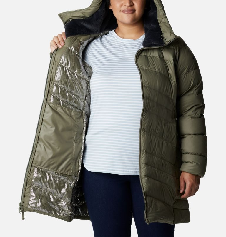 Women's Columbia Autumn Park Hooded Mid Down Jackets Olive | Plus Size CA-RL063